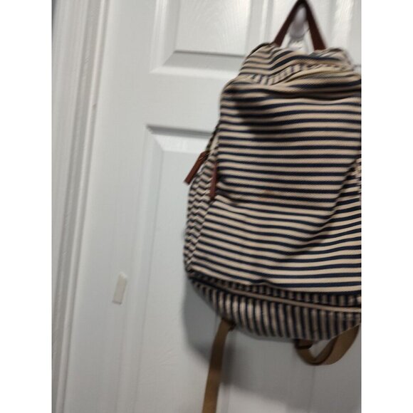 Madden Girl‎ Backpack Blue & Cream Stripe With Brown Trim Large - Picture 2 of 11